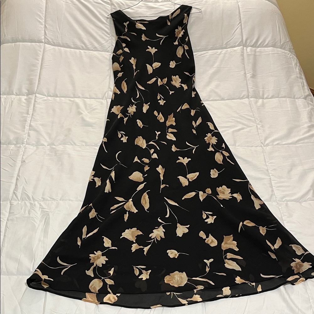 Ronni Nicole Black and Tan Floral Maxi Dress